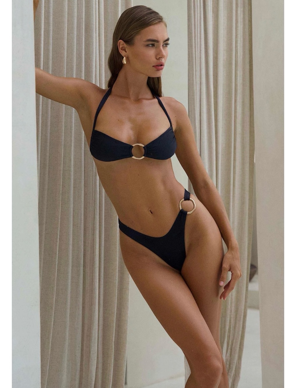 HARD SWIMWEAR Black Ring-Accent Bikini Top